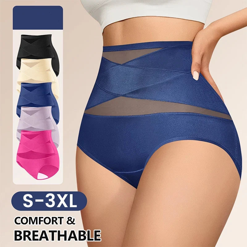 🌸Last Day-Buy 1 Get 3 Packs✨Plus-Size High-Waist Cross Tummy Control Panties